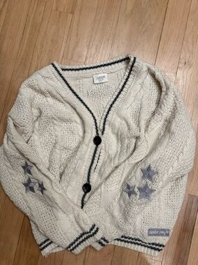Folklore Ivory Cable Knit Cardigan with Star Appliqués